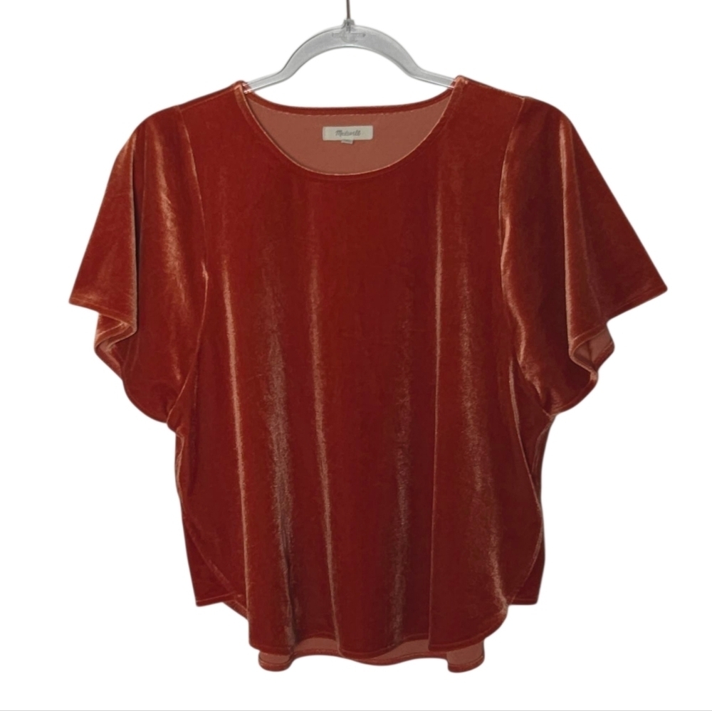 Madewell Velvet Butterfly Burnt Orange Stretch Cropped Top - S